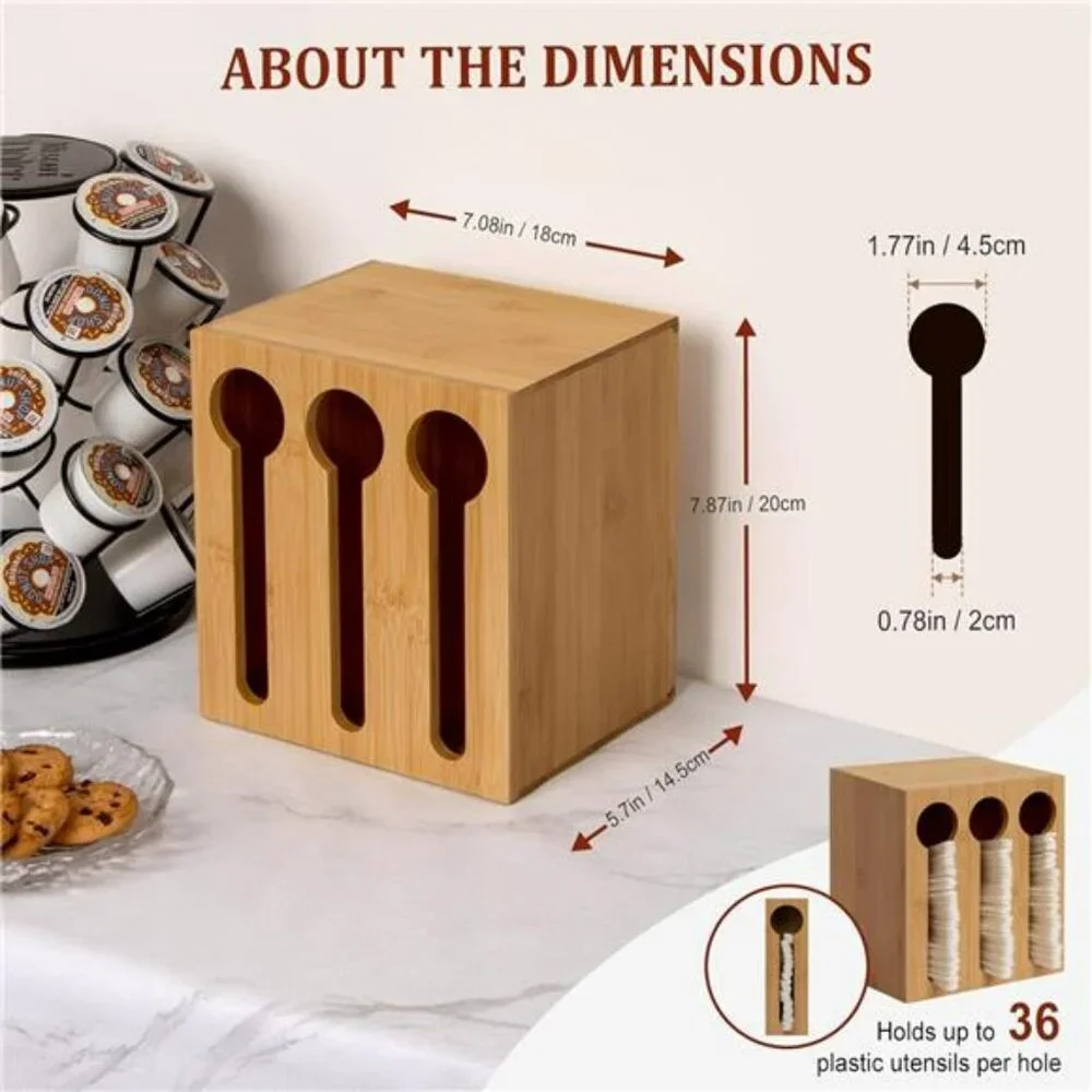 Bamboo utensil dispenser cutlery holder organizer for forks spoons knives party